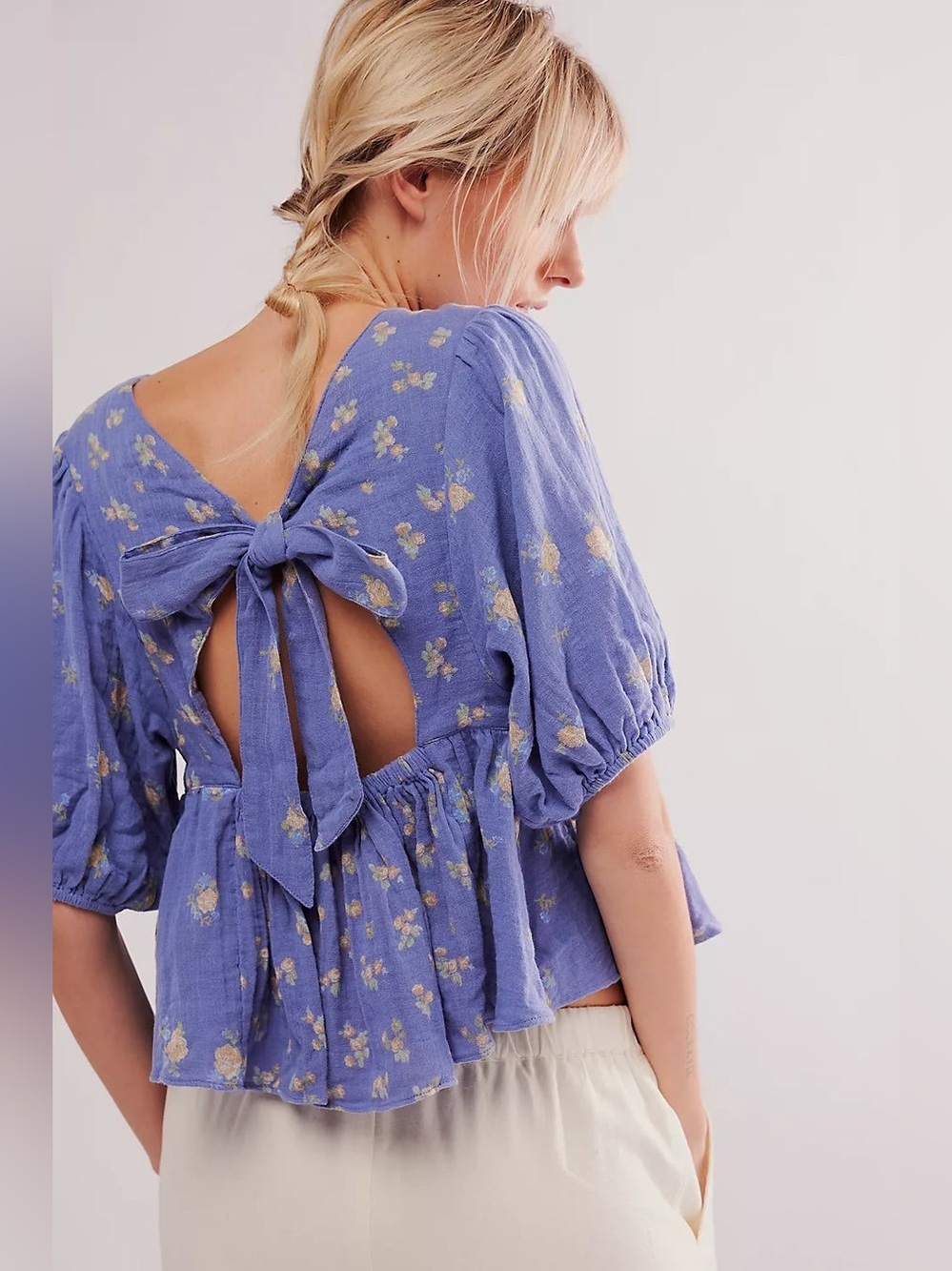 NWOT Free People Chloe Mixed Print Back Cutout Top ~ Size Medium
